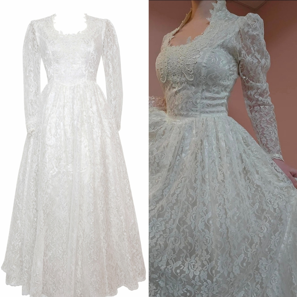 Vintage Gunne Sax White Romantic Renaissance Lace Pristine Wedding Dress